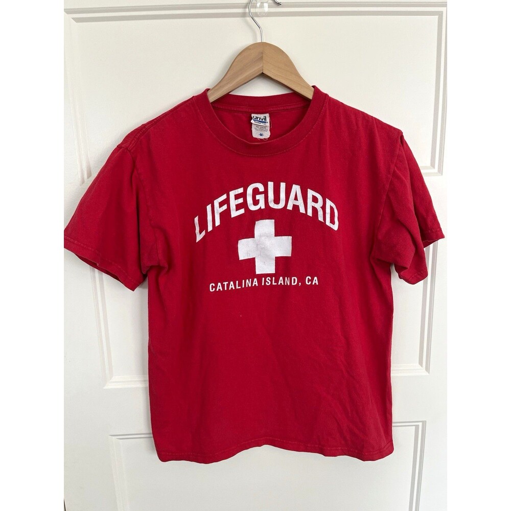 Anvil Catalina Island CA Lifeguard T Shirt Mens Medium Red California Surf Y2K